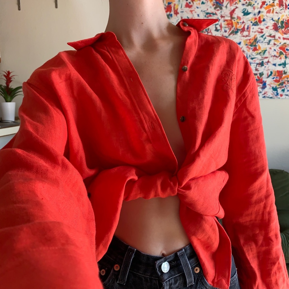 Ralph Lauren Monogrammed Linen Blouse